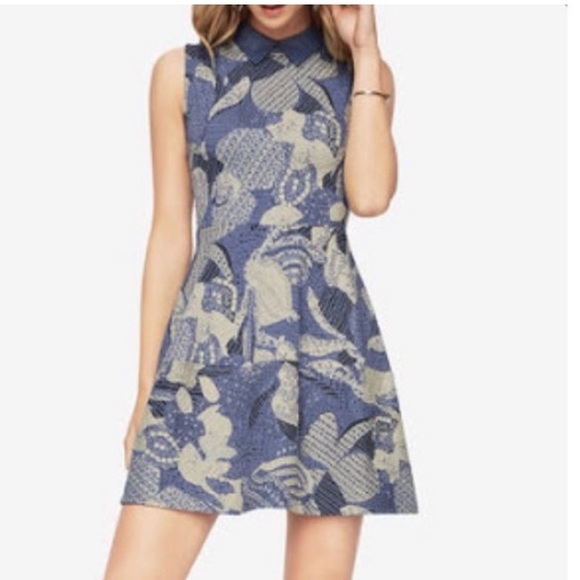 Collared Blue Patterned Dress | BCBG MAXAZRIA - Picture 2 of 5